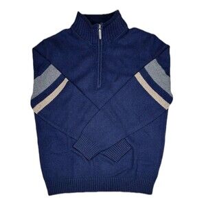 VTG Y2K Men’s Lambswool 1/4 Zip Blue Gorp Norm Size M Arm Stripes USA